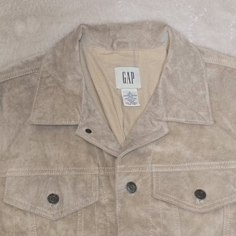 GAP Genuine Suede Leather Trucker Jacket Beige Tan Vintage 90s Men’s Small 100% - Picture 5 of 9